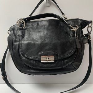 Large Black Leather Coach Crossbody Saddle Bag.